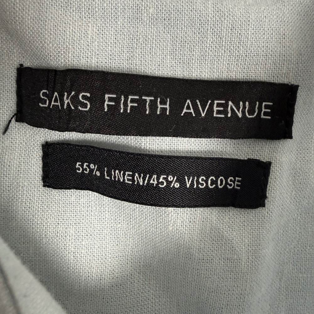 Saks Fifth Avenue Button Down XXL 25.5in Linen Viscose Light Blue Coastal Preppy - Picture 3 of 8